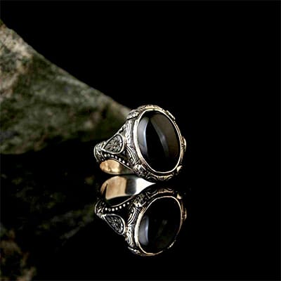 Inel obsidian negru inox