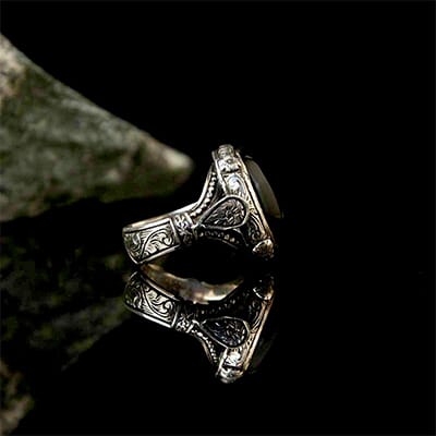 Inel obsidian negru inox