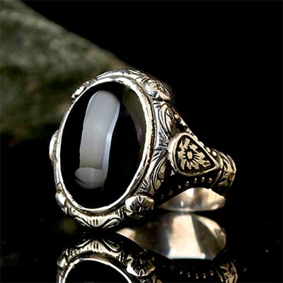 Inel obsidian negru inox